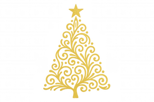 Golden glitter christmas tree creating a winter holiday ornament design on transparent background - Powered by Adobe