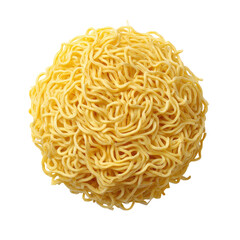 Round pile of yellow, curly noodles