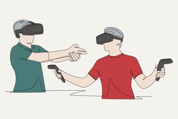 Colored multiplayer vr shooter concept one-line drawing