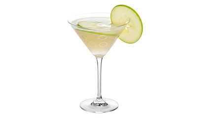 A light-colored martini with an apple slice garnish