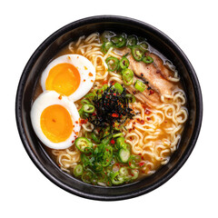 Top-down view of a bowl of ramen