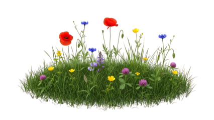 A cluster of wildflowers atop a grassy mound