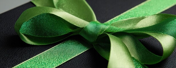 The elegant gift box adorned with a beautiful green ribbon.