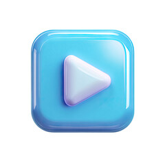 Play button, square, light blue, glossy, 3D, icon