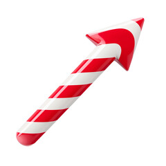 Fototapeta premium Glossy Red and White Striped Candy Cane Arrow Pointing Upwards isolated on a transparent background