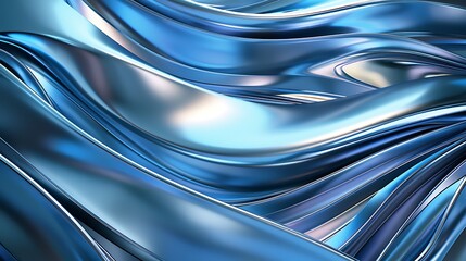 Abstract Blue Metallic Waves with Smooth Curves and Reflective Surfaces for Background and Design Use