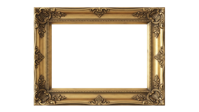 Gold ornate picture frame against black background