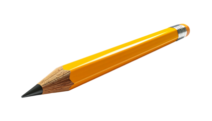 A diagonally-positioned, sharpened, yellow 2 pencil with a graphite tip and a metallic eraser