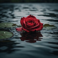 red rose on water