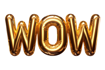 Golden "WOW" Inflated Foil Balloon Text, Graphic Resources, Good for PPT, Banner, Commercials, font.