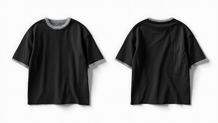 Black t shirt with faux fur trim front and back view