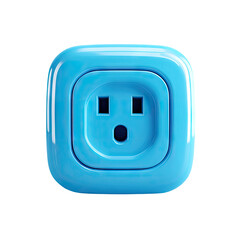 A bright, glossy, light-blue square electrical outlet