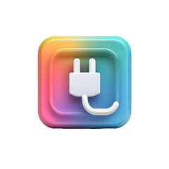 Colorful square icon depicting a white plug.  A 3D effect is evident in the rounded edges and gradient colors