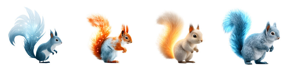 Obraz premium Fantasy Squirrels: Four Colorful Squirrels with Detailed Fur