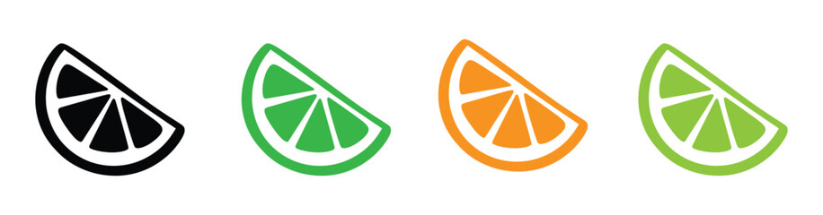 Vector art of four citrus fruit wedges, each displaying a distinct hue, creating a vibrant spectrum of colors that evokes a sense of freshness and natural goodness