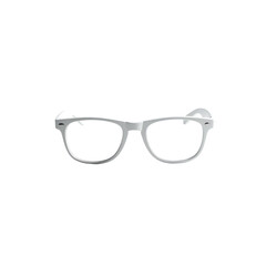 Fototapeta premium A pair of simple, white, rounded eyeglasses, minimalist design, clean lines, no embellishments, presented on a black background