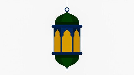 Traditional Islamic Lantern with Green and Blue Ornate Design on White Background ramadan decoration