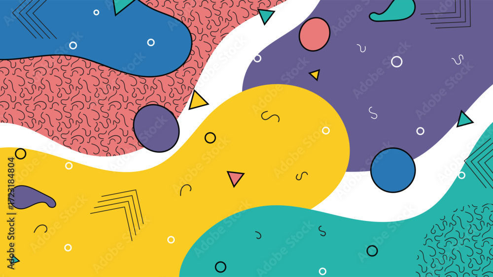Poster creative memphis style abstract background featuring colorful geometric shapes with retro modern des