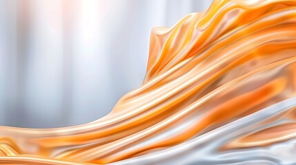 Smooth Flowing Silk Fabric with Elegant Waves in Orange and White with Soft Lighting and Subtle Background Texture