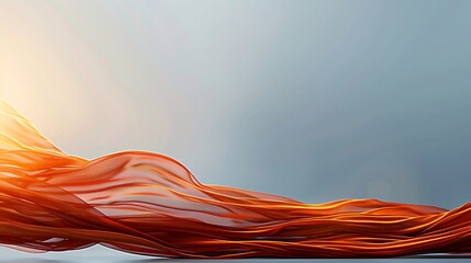 Ethereal Flow of Orange Silk Fabric in Soft Sunlight on a Gradual Blue Background with Smooth Curves
