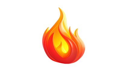 Stylized single flame, orange, red, and yellow hues, 3D effect, smooth gradients, fiery, bright