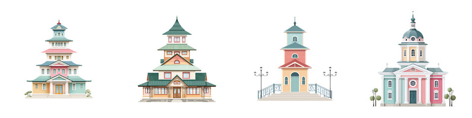 Cartoon Architecture: Fantasy Building Collection on White