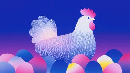 white rooster guarding his eggs, chinese new year animal symbol 