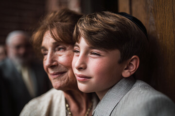 Heartwarming portrait of a grandmother and grandson, celebrating tradition and family. Perfect for themes of heritage, love, legacy, and intergenerational relationships.