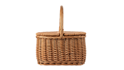 Light brown wicker picnic basket with handle