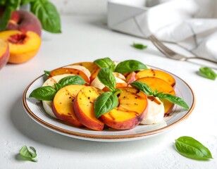Peach and mozzarella salad on a plate