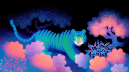 green iger lurking in a tropical forest, chinese new year animal symbol 