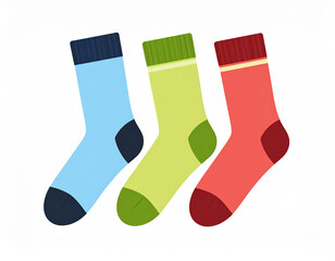 Three colorful socks arranged side by side clothing apparel
