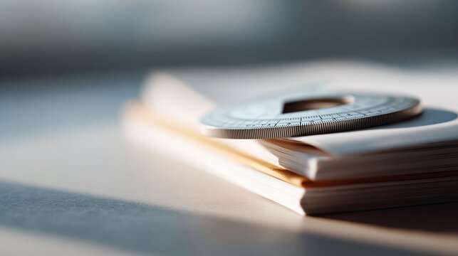 A conceptual image showcasing a book with an intricate measuring tool. Symbolizes precision, knowledge, learning, and accuracy. Ideal for education, science, or technical themes.