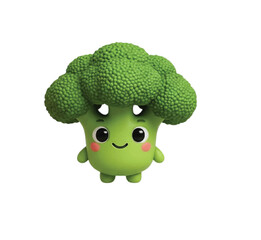 Adorable animated broccoli character with a cheerful smile and rosy cheeks, bringing joy and health to any project.