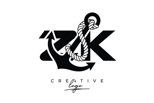 ZK Creative Monogram Latter Logo with Anchor and Rope Design Minimalistic Logo Design