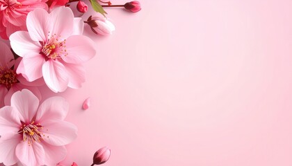 Fototapeta premium Delicate blooming spring flowers pink background floral art soft atmosphere close-up view beauty in nature