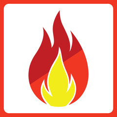 Red and yellow fire flame icon on white background Keywords: fire, flame, heat, energy, power, burning, hot, inferno, blaze, conflagration