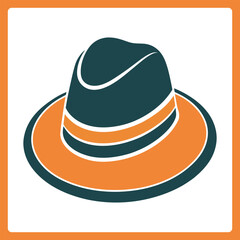 Teal fedora hat with orange band and brim on white background Keywords: hat, fedora, fashion, style, accessory, headwear, vintage, retro, classic
