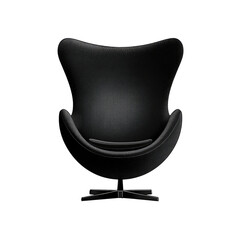 A sleek, black, egg-shaped armchair on a swivel base, upholstered in a smooth, dark fabric.  It evokes a mid-century modern aesthetic