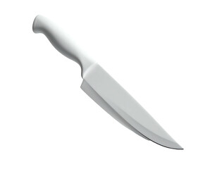 Sleek, matte-white chef's knife with ergonomic handle, angled blade, and pointed tip