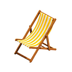 Yellow and white striped fabric on a wooden, foldable deck chair