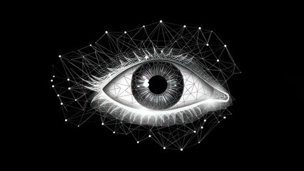 Stunning digital eye with futuristic network overlay, symbolizing vision, innovation, and advanced technology in a modern concept.
