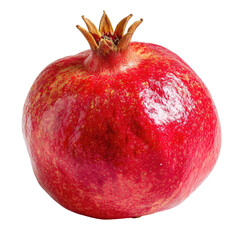 Single, whole pomegranate, vibrant red, glossy skin, slightly textured,  with visible seeds