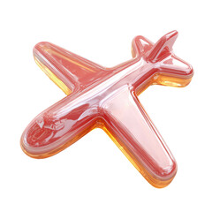 A glossy, translucent red airplane shaped like a candy, with amber highlights, viewed at a three-quarter angle