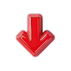Glossy, three-dimensional red arrow pointing downwards, isolated on black background
