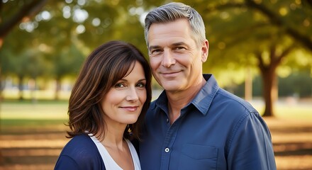 Fototapeta premium Happy middle aged couple in park.