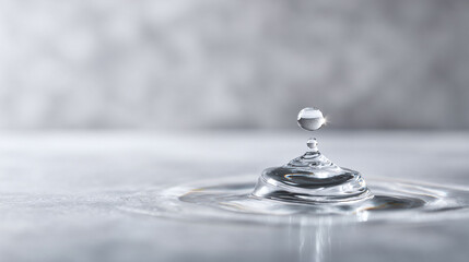 Elegant closeup of a water droplet hitting a surface, creating ripples. Symbolizes purity, clarity, and the impact of small actions. Ideal for wellness, science, and environmental themes.