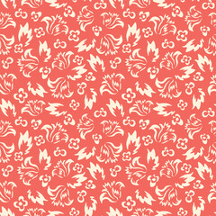 Seamless blooming floral pattern based on hand drawn art ornaments. Colorful flowers on color background. Vector illustration. Simple minimalistic pattern for fabric, textile.