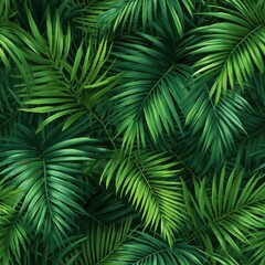 Bright and vibrant tropical palm leaves creating a dense seamless background.