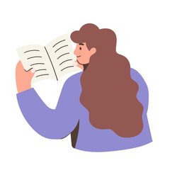Vector illustration of woman reading open book, education and knowledge concept. Flat simple hand drawn doodle design. Back to school banner